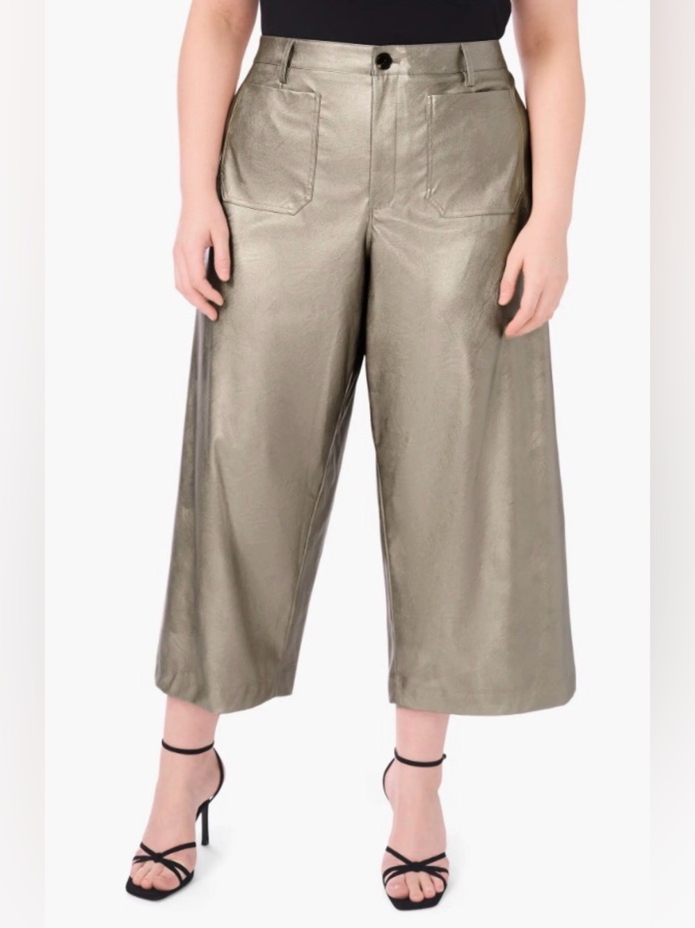🆕 Vince Camuto | Metallic Faux Leather Crop Wide Leg Pants